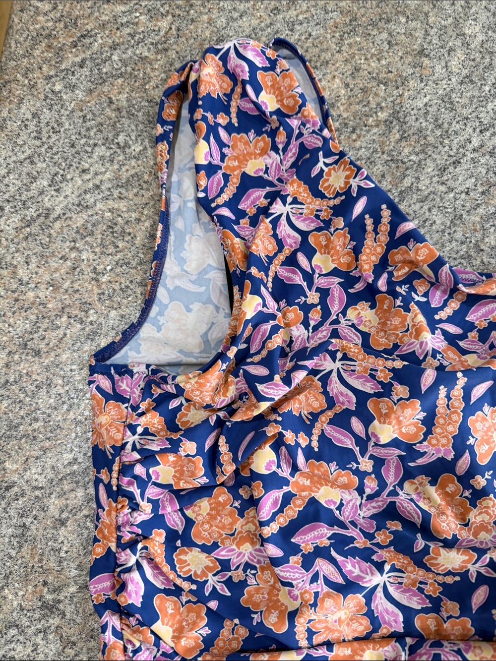 J.Crew Reimagined Floral One-Shoulder One-Piece Swimsuit - Navy & Orange size 16 - Picture 4 of 9